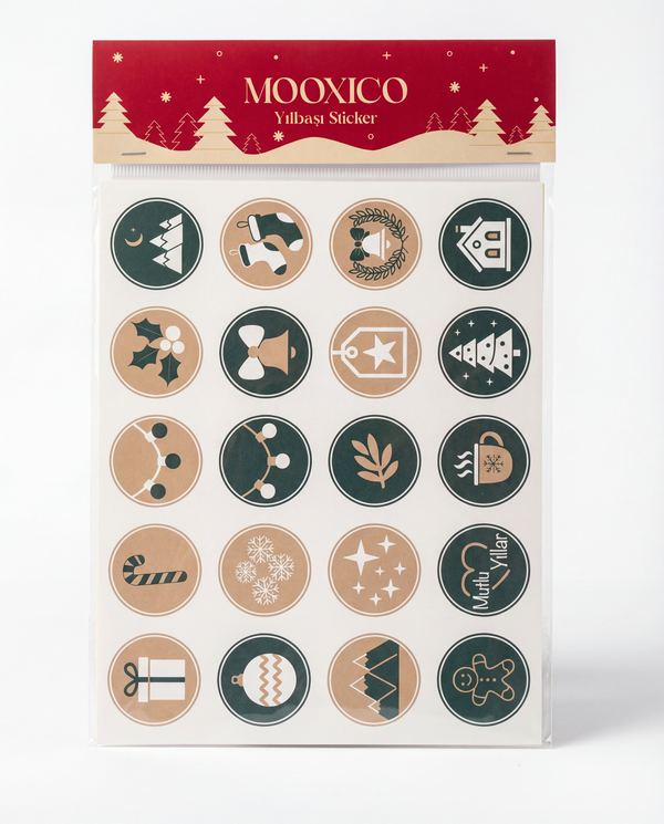Mooxico Yılbaşı Sticker Sayfası – Minimal Christmas Sheet (Çoklu Desen)