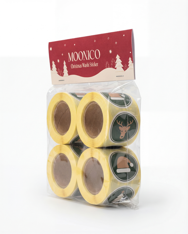 Mooxico Washi Sticker Seti – Christmas 4’lü Rulo (Yılbaşı Temalı)